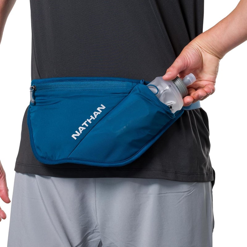 NATHAN Hydration Belt for Running - Hydrapak Soft Flask 25 oz Bottle with ExoSpine - Breathable, Adjustable Comfort Fit - Angled Flask Holder - Pinnacle FeatherLite, Ultra-Light, Sailor Blue - Image 4
